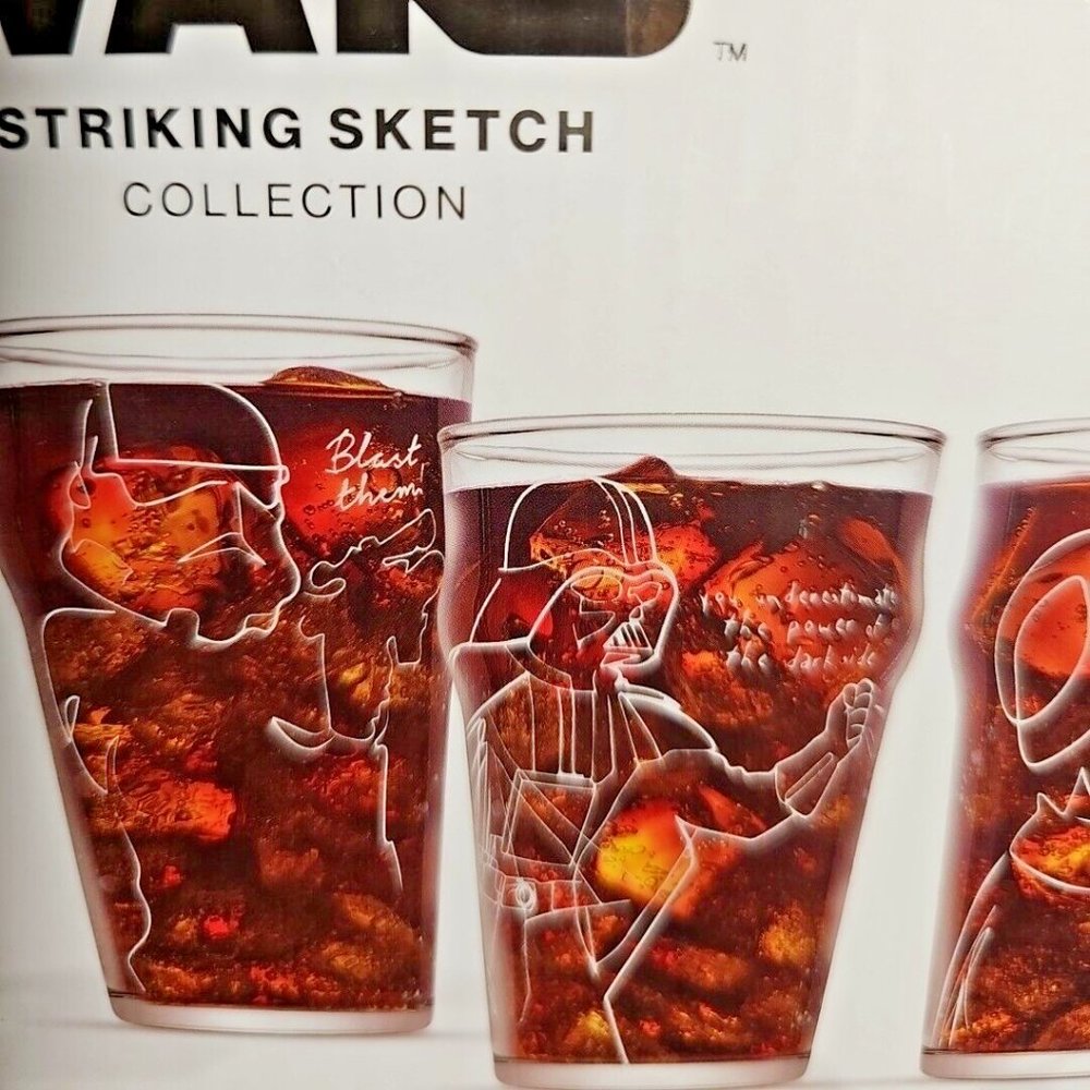 Disney Star Wars Striking Sketch Collection Limited Edition Drinking Glasses 4p - Picture 2 of 5